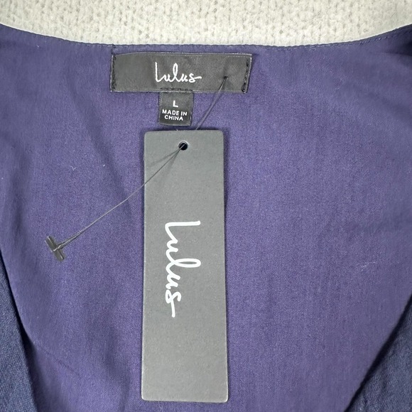 NWT Lulus Everyday Sweetness Mini Dress Large Button Front Pockets Navy Blue - Picture 3 of 11